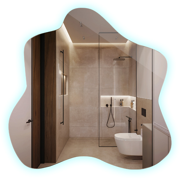 Asymetricke zrcadlo skvrna s led podsvícením 58x58 cm