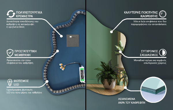 Asymetricke zrcadlo skvrna s led podsvícením 58x58 cm