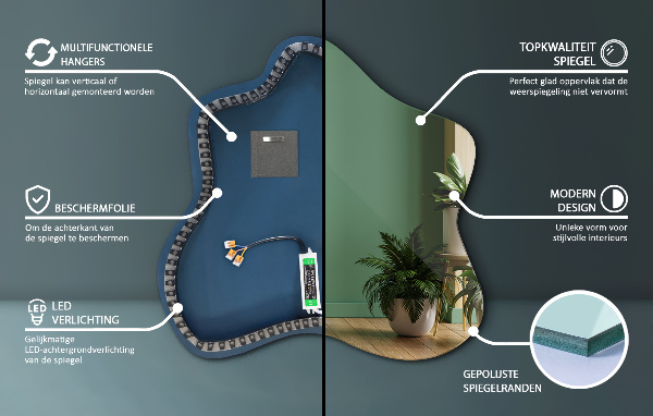 Atypické zrcadlo skvrna s osvětlením 68x67 cm