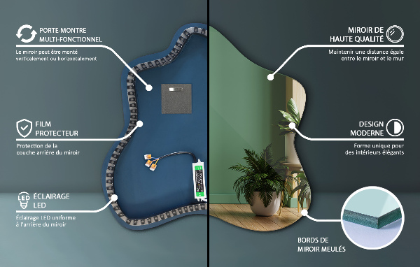 Atypické zrcadlo skvrna s osvětlením 77x77 cm