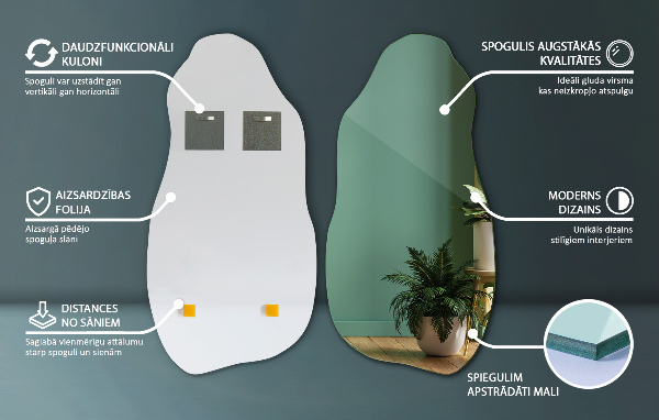 Nepravidelné zrcadlo originální zavěšení 50x100