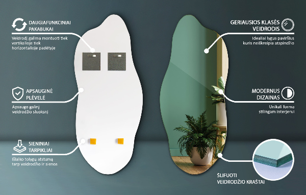 Asymetricke zrcadlo ozdoba na zeď 35x80 cm
