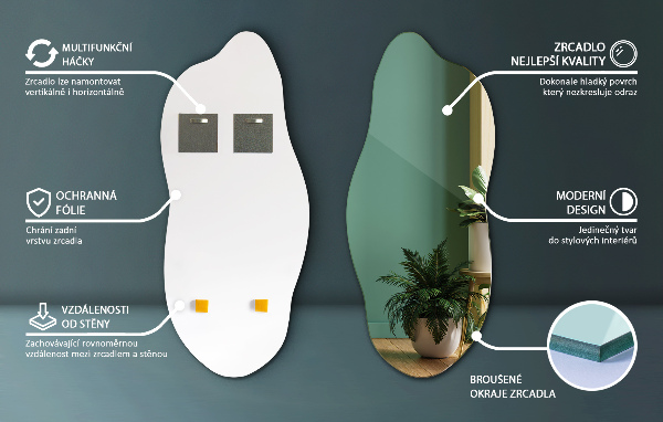 Nepravidelné zrcadlo moderní 45x100 cm