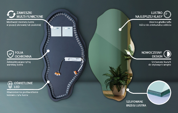 Organické zrcadlo s led elegantní 40x80 cm