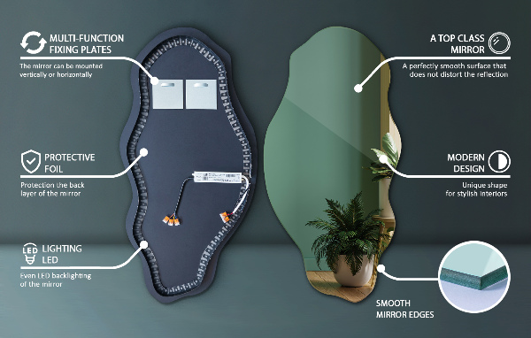 Organické zrcadlo s led impozantní 45x90 cm