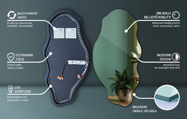 Organické zrcadlo s led impozantní 45x90 cm