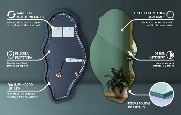 Organické zrcadlo s led impozantní 45x90 cm