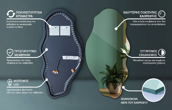Organické zrcadlo s led impozantní 45x90 cm