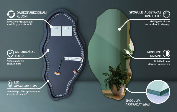 Organické zrcadlo s led dekorativní 50x100 cm