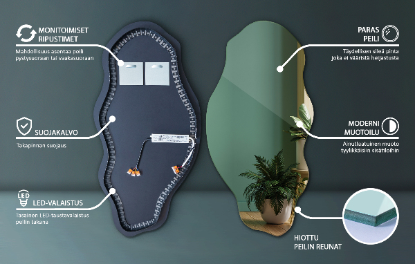 Organické zrcadlo s led dekorativní 50x100 cm
