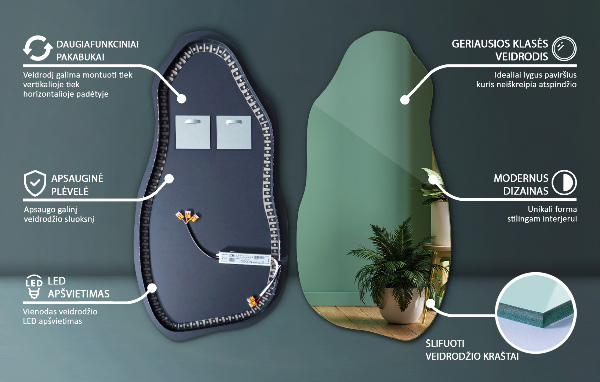 Organické zrcadlo s led stylový 40x80 cm