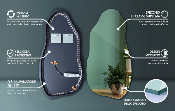 Organické zrcadlo s led stylový 40x80 cm