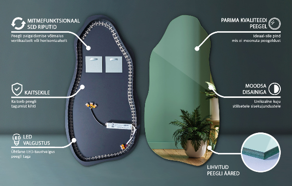 Organické zrcadlo s led stylový 40x80 cm