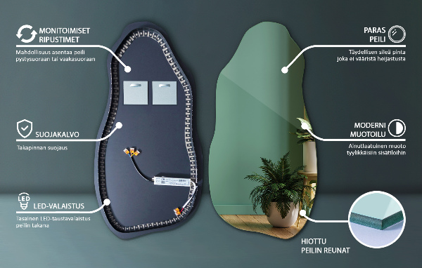 Organické zrcadlo s led stylový 40x80 cm