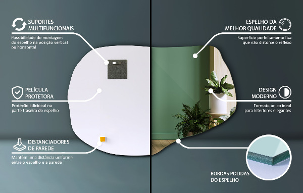 Asymetricke zrcadlo dekorativní 70x46 cm
