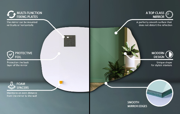 Asymetricke zrcadlo dekorativní 70x46 cm