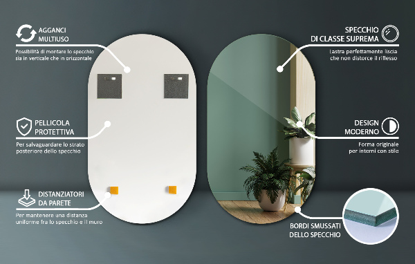 Oválné zrcadlo bez rámu 40x70 cm