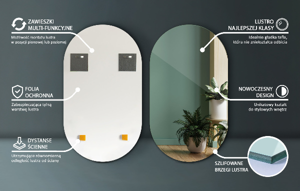 Oválné zrcadlo bez rámu 40x70 cm