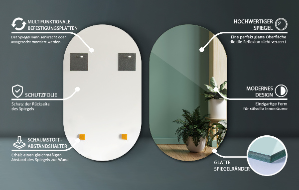 Zrcadlo ovál bez rámu 46x80 cm