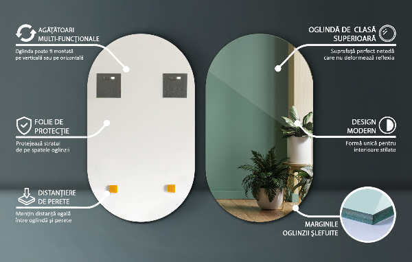 Zrcadlo ovál bez rámu 46x80 cm