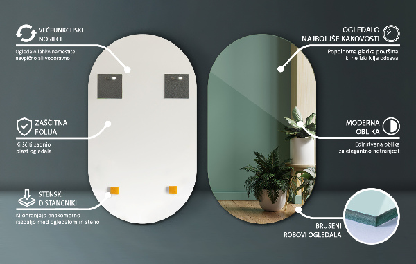 Zrcadlo ovál bez rámu 46x80 cm