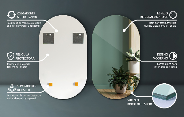 Oválné nástěnné zrcadlo bez rámu 58x100 cm