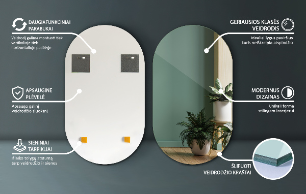 Oválné nástěnné zrcadlo bez rámu 58x100 cm