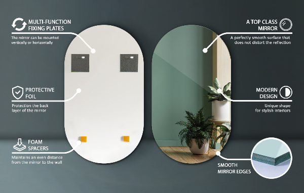 Oválné nástěnné zrcadlo bez rámu 58x100 cm