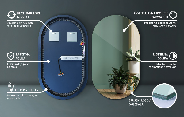 Zrcadlo ovál s led osvětlením 52x90 cm