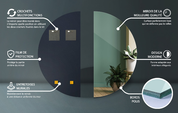 Půlkruhové zrcadlo bez rámu 30x60 cm