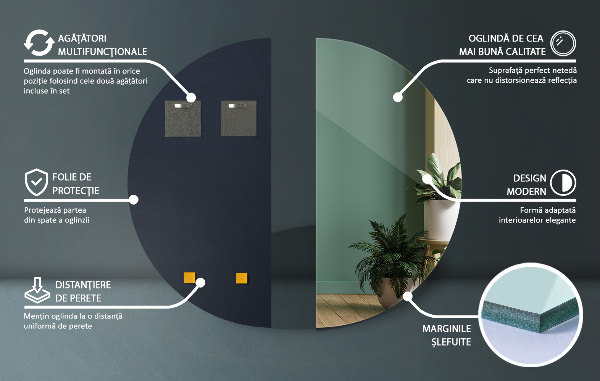 Půlkruhové zrcadlo bez rámu 30x60 cm