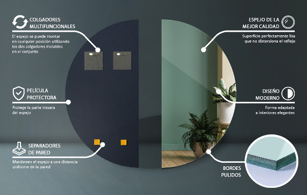 Půlkruhové designove zrcadlo bez rámu 35x70 cm