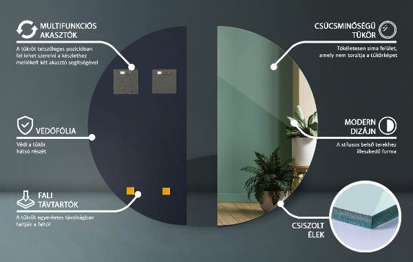 Půlkruhové designove zrcadlo bez rámu 35x70 cm