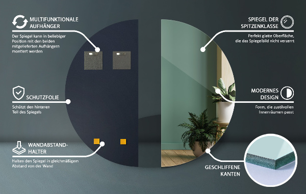 Nástěnné půlkruhové zrcadlo bez rámu 40x80 cm