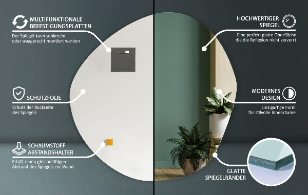 Nepravidelné nástěnné zrcadlo bez rámu 48x48 cm