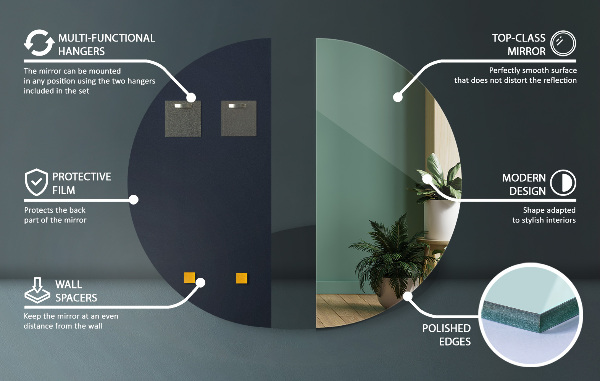 Půlkruhové zrcadlo na zeď bez rámu 50x100 cm