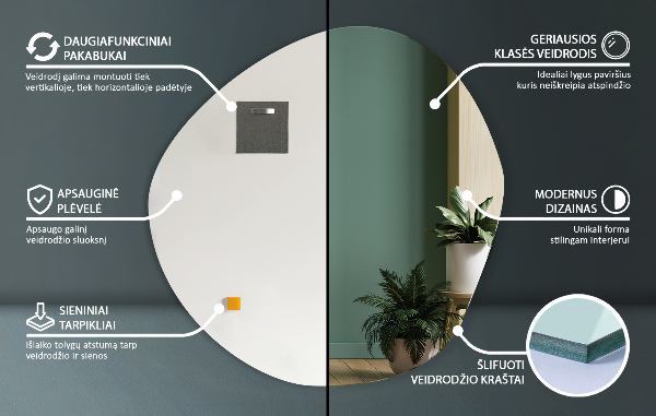 Nástěnné asymetricke zrcadlo bez rámu 77x77 cm