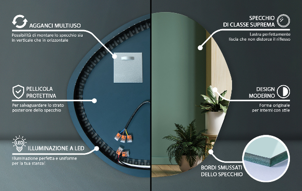 Atypické zrcadlo s osvětlením 58x58 cm