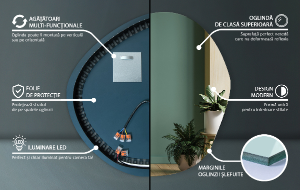 Atypické zrcadlo s osvětlením 58x58 cm