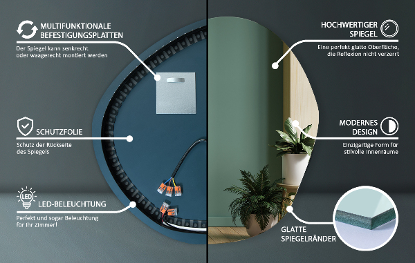 Nepravidelné zrcadlo s led osvětlením 68x67 cm