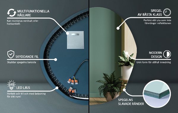Nepravidelné zrcadlo s led osvětlením 87x86 cm