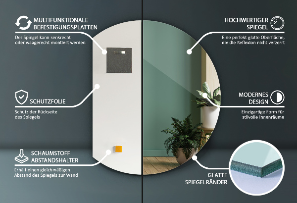 Kruhové zkrácené zrcadlo 74x90 cm