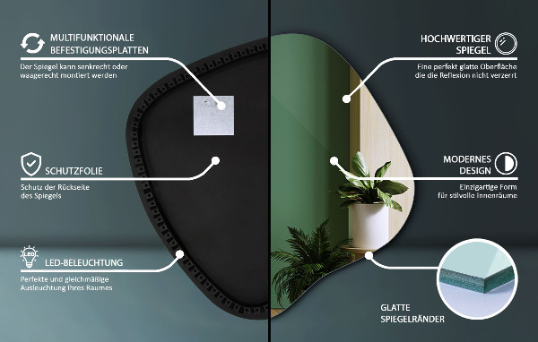 Asymetricke zrcadlo s led podsvícením 48x48 cm