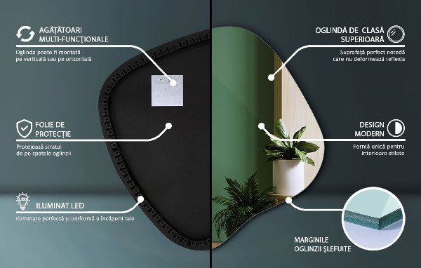 Asymetricke zrcadlo s led podsvícením 48x48 cm