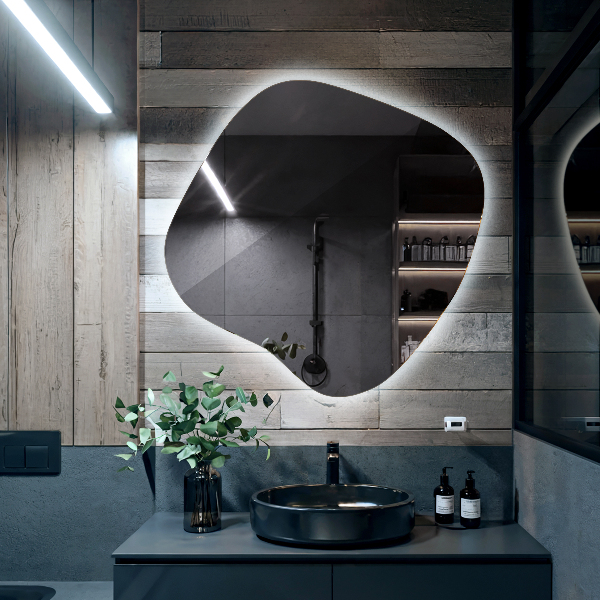 Asymetricke zrcadlo s led podsvícením 59x58 cm