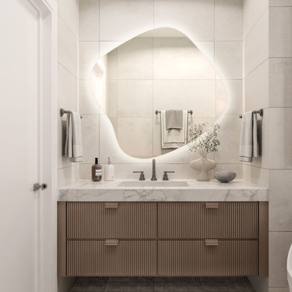 Asymetricke zrcadlo s led podsvícením 59x58 cm