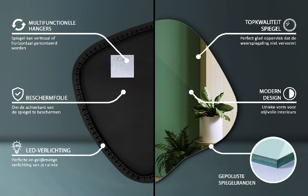 Asymetricke zrcadlo s led podsvícením 59x58 cm