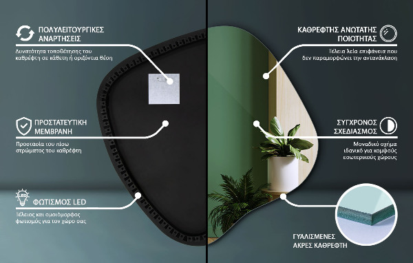 Asymetricke zrcadlo s led podsvícením 59x58 cm