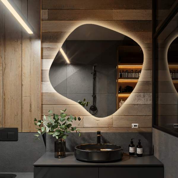 Asymetricke zrcadlo s led podsvícením 59x58 cm