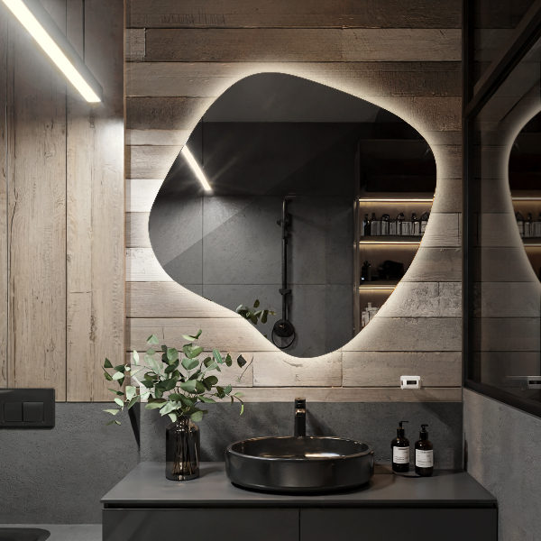 Asymetricke zrcadlo s led podsvícením 68x67 cm